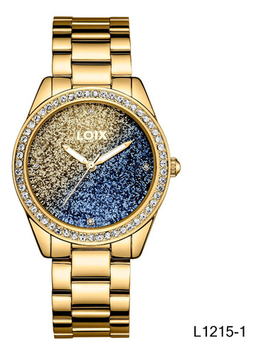 Reloj Mujer Loix® L1215-1 Dorado Con Tablero Azul Y Dorado