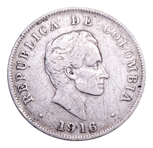Moneda 50 Centavos 1916 Colombia Plata Pieza #2