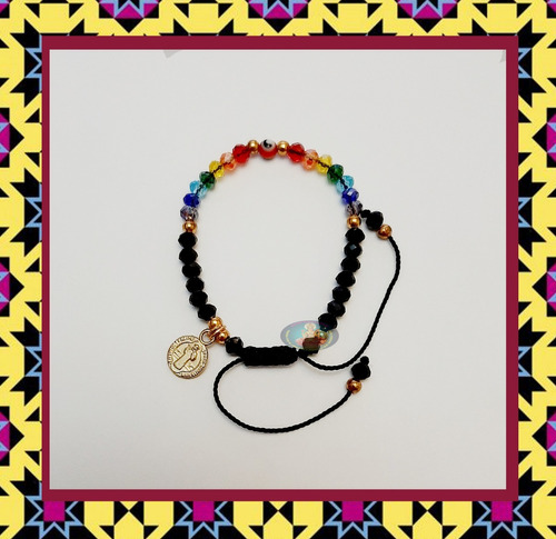 Pulsera Bebe/niños - Ojo Turco, San Benito Y 7 Chakras Negra