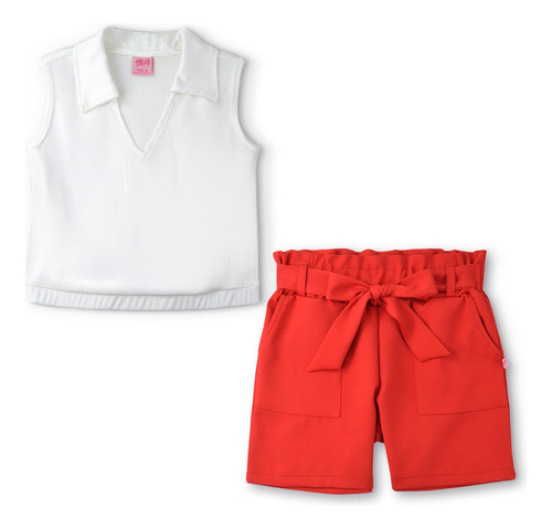 Conjunto Blusa Y Short Con Bolsa Y Moño | Teen Flory 0004 Rojo Talla 16 / 14 Años