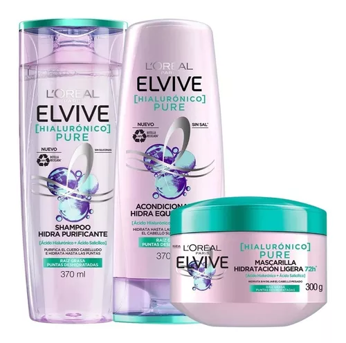 Elvive Hialurónico Pure Cabello Graso Champú + Acond + Trata