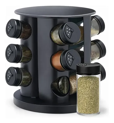 Porta Tempero Giratório 360° Preto 12 Potes Vidro Organizador de ...