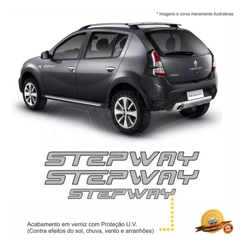 Kit Emblemas/adesivos Sandero Stepway 2012/13/14 - Cinza