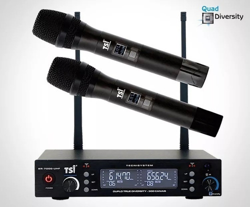 Microfone S/ Fio Duplo Digital Tsi Br-7000-uhf Profissional