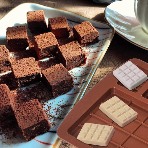 Moldes de Silicona para Barras de Chocolate – 2 Piezas Antiadherentes Reutilizables, Moldes para Hacer Dulces, Caramelos, Jabones o Postres DIY, Resistentes al Calor, Marrón