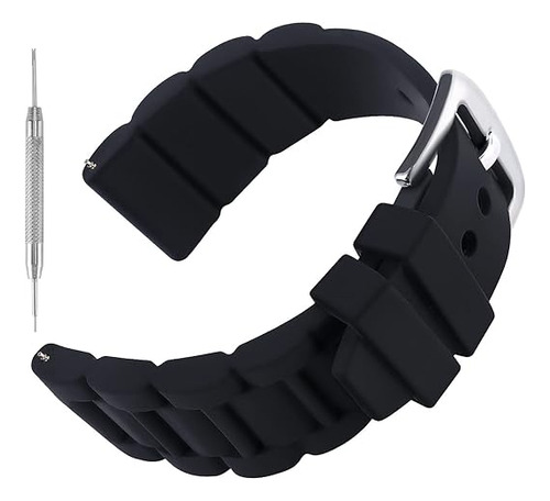 Mens 26mm Black Silicone Rubber Diver Watch Band Waterproof