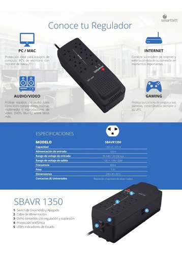 Imagen 3 de 4 de Regulador Smartbitt Electrónico Y Supresor De Picos Avr 1350