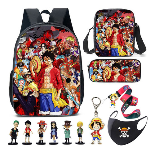 Mochila One Piece Luffy Zoro + Figura De Acción, Llavero