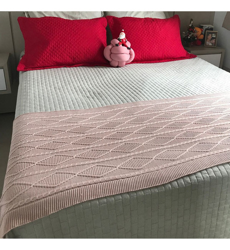 Peseira Manta Decoração Sala Cama Queen Sofá 230cm X 60cm Cor Rosa Desenho Shima