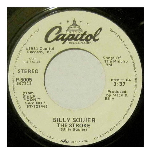 Billy Squier - The Stroke | 7  Single Vinilo Usado