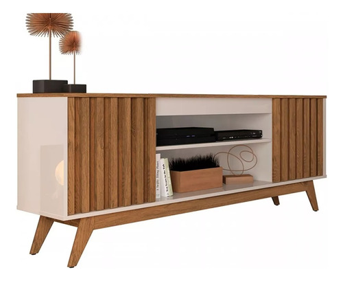 Mueble Rack Tv Varillado Clasico Olmo Y Blanco
