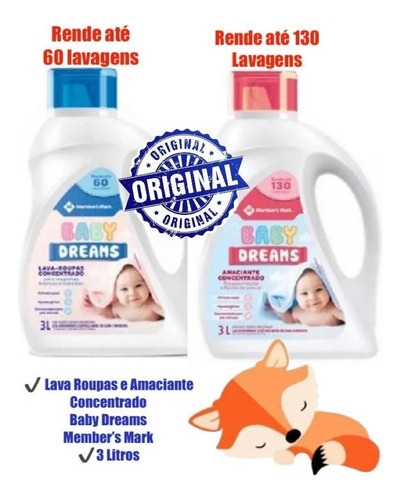 Sabão Líquido Lava Roupas E Amaciante Bebê Baby Dreams 3l