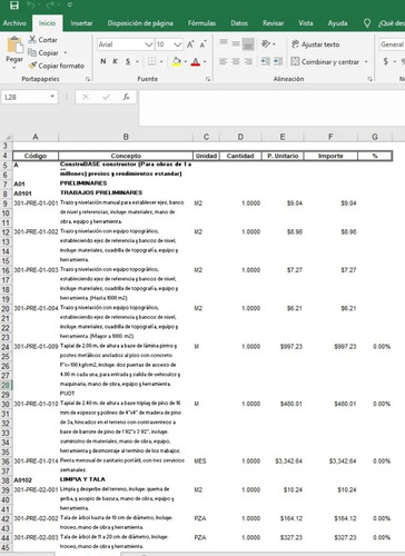 Precios Unitarios 2025 Compatible Con Excel, Neodata, Opus (Usado)