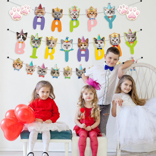 Guirnalda De Gato De Cumpleaños Pancarta Con Cara De Gato Pa