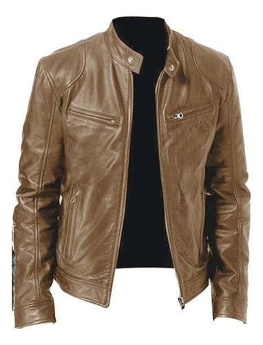 Chaqueta Forrada For Hombres Cuero Con Cremallera