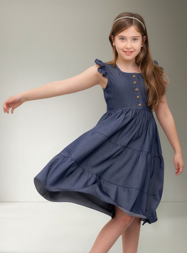 Vestido Largo Niña Paul Carty Con Volado Simil Jean