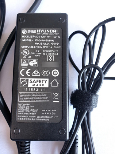 Cargador Laptop Hyundai Htlb14inc4z4 Ads-40np-19-1 100-240v 