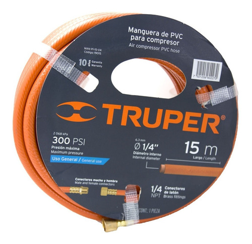 Manguera Pvc 15 Mts Para Compresor 1/4 Diametro Truper