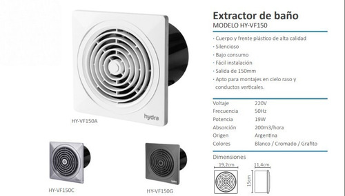 Extractor Aire Baño 150mm 15cm Hydra Cocina Blanco