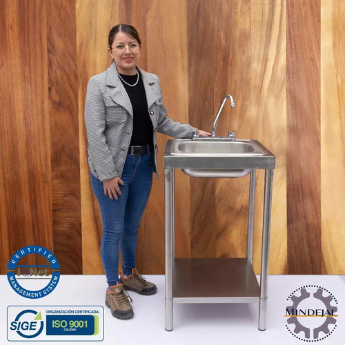 Charola Fregadero Una Tarja Y Maneral Inox Marca Mindejal S. Color Gris