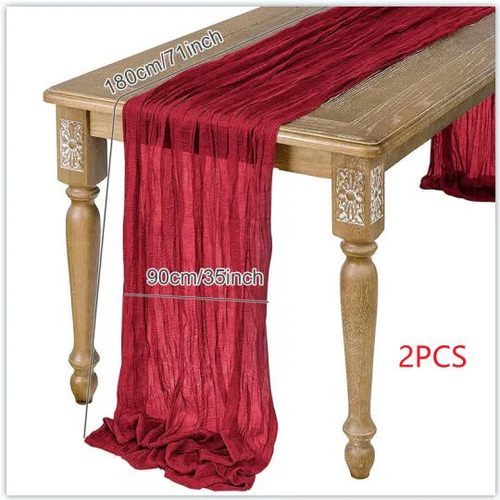 2pzs Caminos De Mesa Gasa Elegante Boho Decoración Boda Color Nude Red Mantel Decorativo Ruffled Mantel Decoración de Mesa Celebración de Cumpleaños Decoración de Estilo Vintage