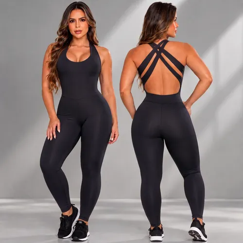 Macacão Fitness Academia Zero Transparência Treino Ginástica
