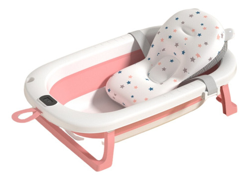 Bañito Plegable Con Termometro + Colchon Baby Splash Bebe Color Rosa