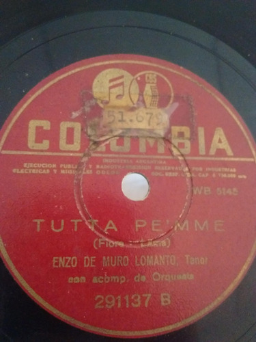 Enzo De Muro Lomanto Disco Pasta Columbia 291137 C27