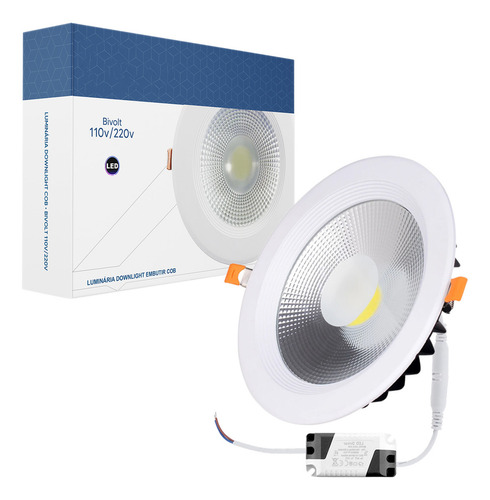 Kit 2 Luminária Down Light Spot Led Cob 35w Embutir Redonda Cor Da Luz Branco Frio