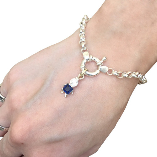 Pulsera Rolo Con Dije Nene Ó Nena Plata 925 Con Piedras Largo 19 Cm