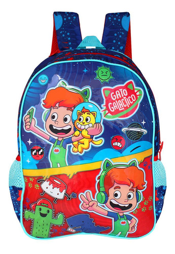 Mochila Alças Escolar Infantil Gato Galáctico Com Capuz