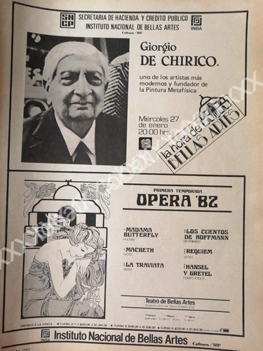 Cartel Inba. Giorgio Di Chirico & Temporada De Opera 1982