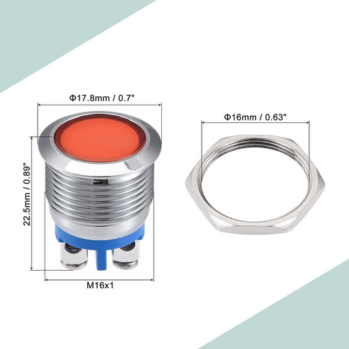 Meccanixity Luz Led Indicadora 12 V 0.630 In M16 Montaje En