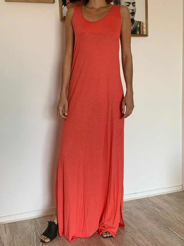 Vestido Largo De Algodón Con Espalda Calada. Talle M .