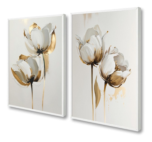 Quadros Decorativos Tulipas Douradas Tendência Luxo P/ Sala