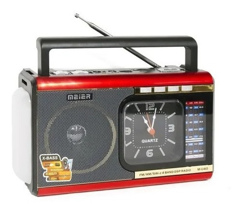 Radio Reloj Amfm Sw Usb Sd Mp3 Meier M-u41 Color Rojo