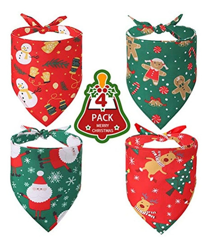 Pañuelo Para Perro De Navidad, Paquete De 4 Bufandas Triang