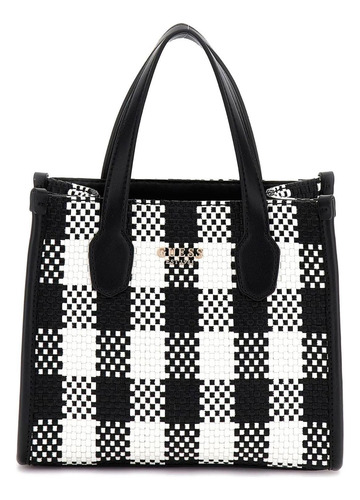 Guess Mini Bolso Tote Silvana Con Doble Compartimento, Negro