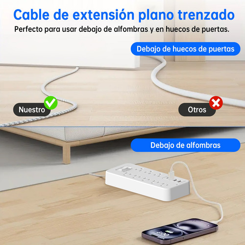 Regleta Multicontacto Con 3 Cargador Usb 8 Salidas 1 Tipo C