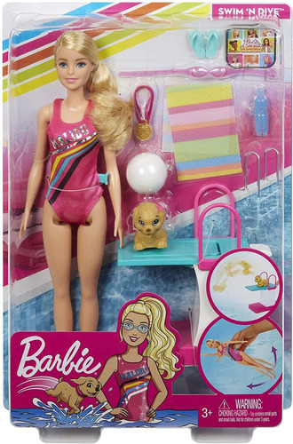 Barbie Muñeca Nada Y Bucea Trampolín Y Perrito Original