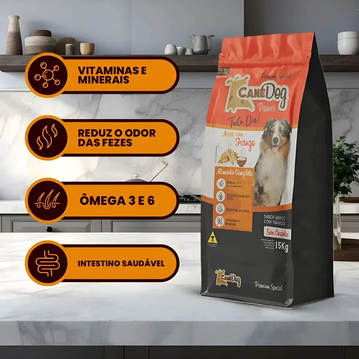 Ração Cães Adultos Premium 15kg Frango 22% Proteína Cane Dog Power