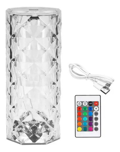 Lámpara Velador Adorno De Cristal Rosa Diamante Tactil Usb