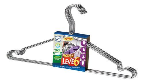 Conjunto Com 6 Cabides Tintureiro Com Cavas Cromado