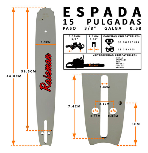 Espada Raisman® 15 3/8 0.58 Para Motosierras Chinas