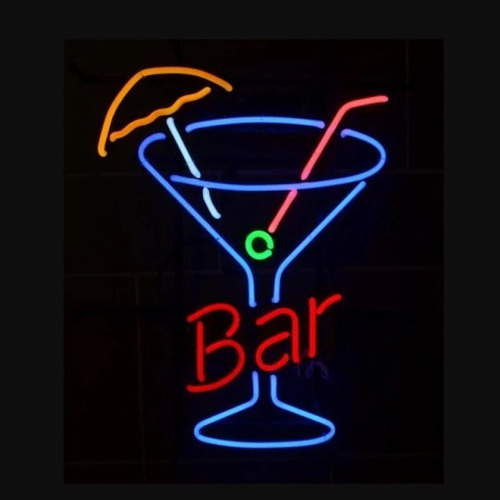 Cartel De Neon Vidrio Bar Martini Barbacoa Vintage Phventas