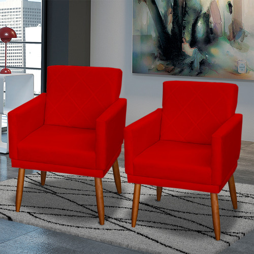 Kit 3 Poltronas Decorativas Para Recepção Consultório Cores Cor Vermelho Desenho Do Tecido Suede Liso