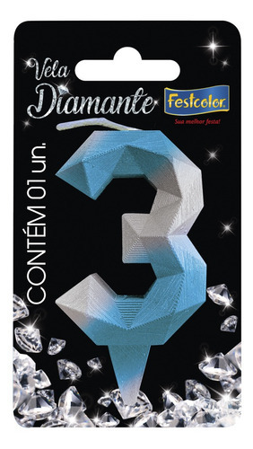 Vela Diamante Azul Prateada - 01 Unidade - Festcolor Opção Nº 3
