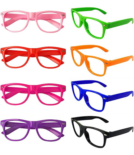 Paquete 8 24 Gafas Neon Para Niños Sin Lente Gafas Coloridas