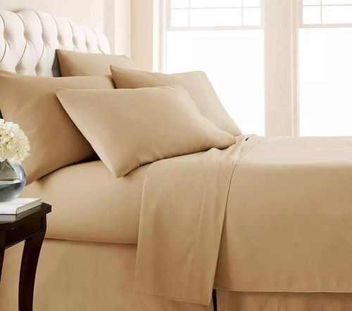 Juego De Sábanas Hotelera Twin Size 600h Una Plaza Y Media Beige