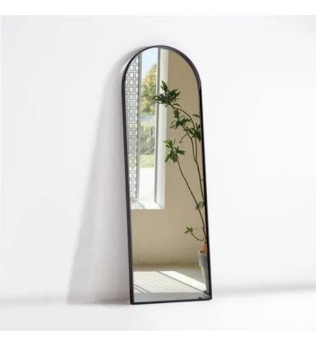 Espelho Oval Base Reta Com Moldura Metal 1,50x50 Luxo Cor da moldura Preto